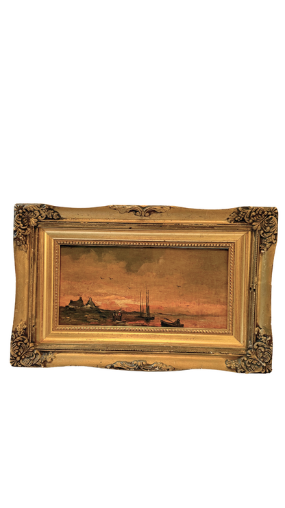 Antique Painting of Sunset Framed