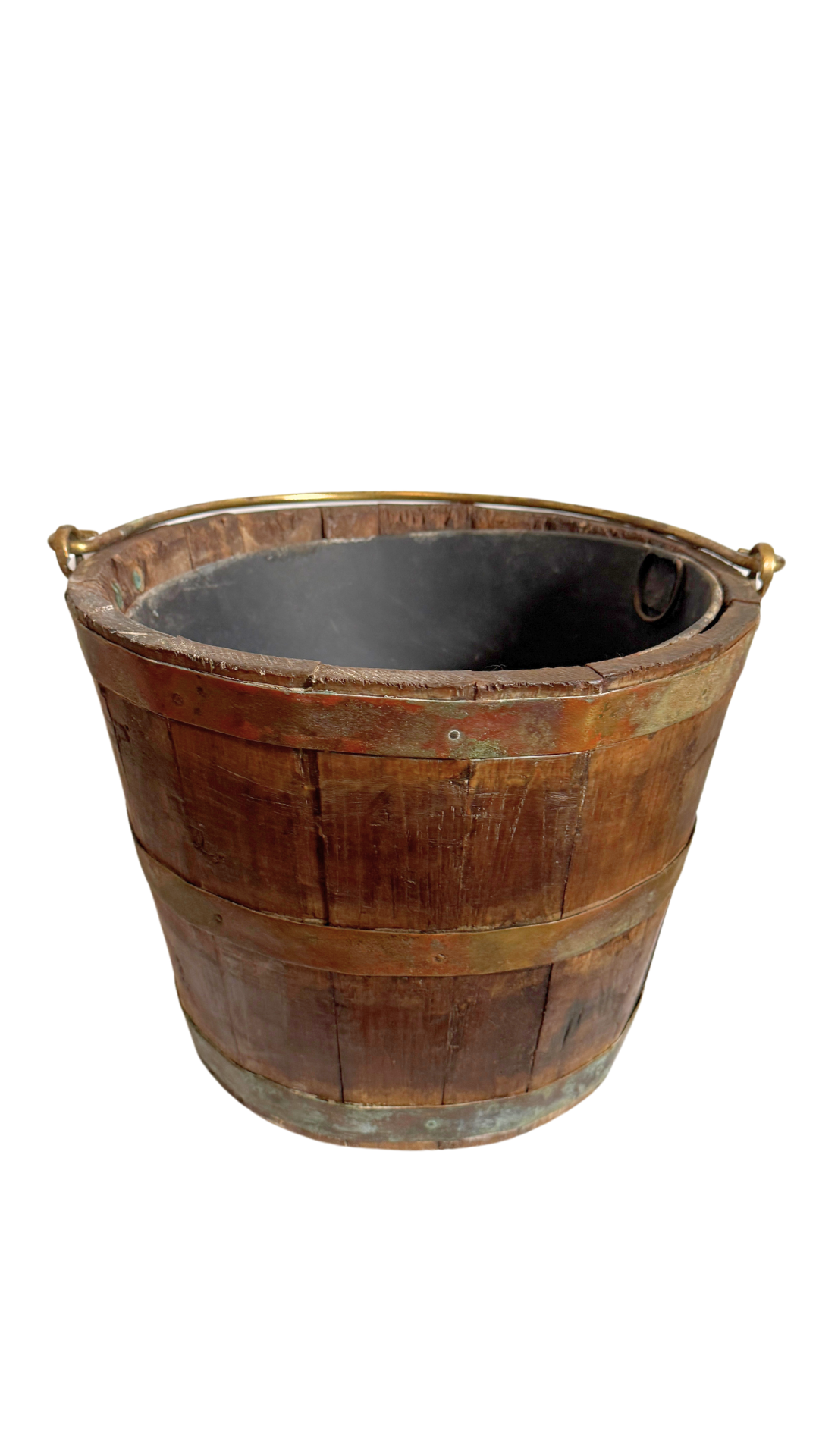 Antique English Wooden Brass Bound Barrel Bucket