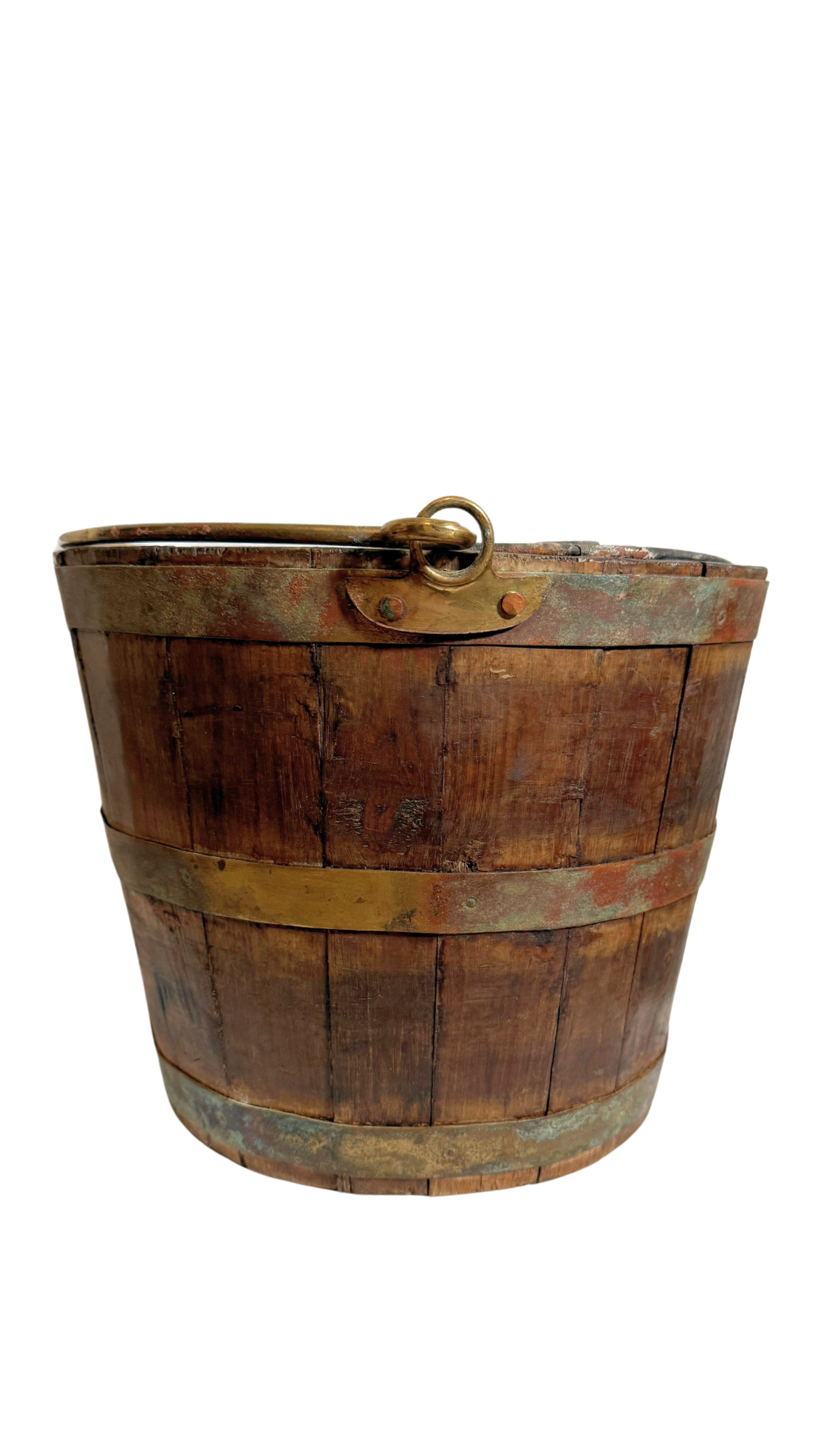 Antique English Wooden Brass Bound Barrel Bucket