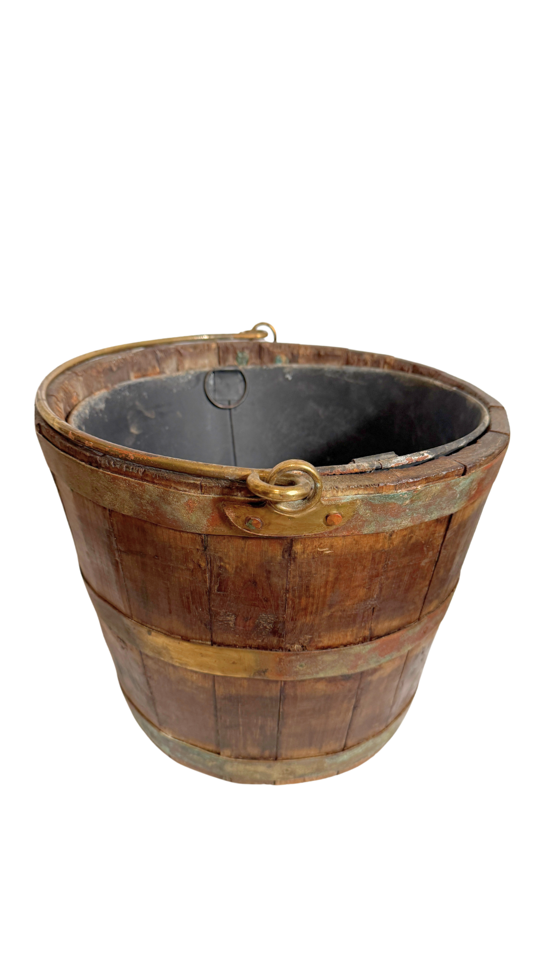 Antique English Wooden Brass Bound Barrel Bucket