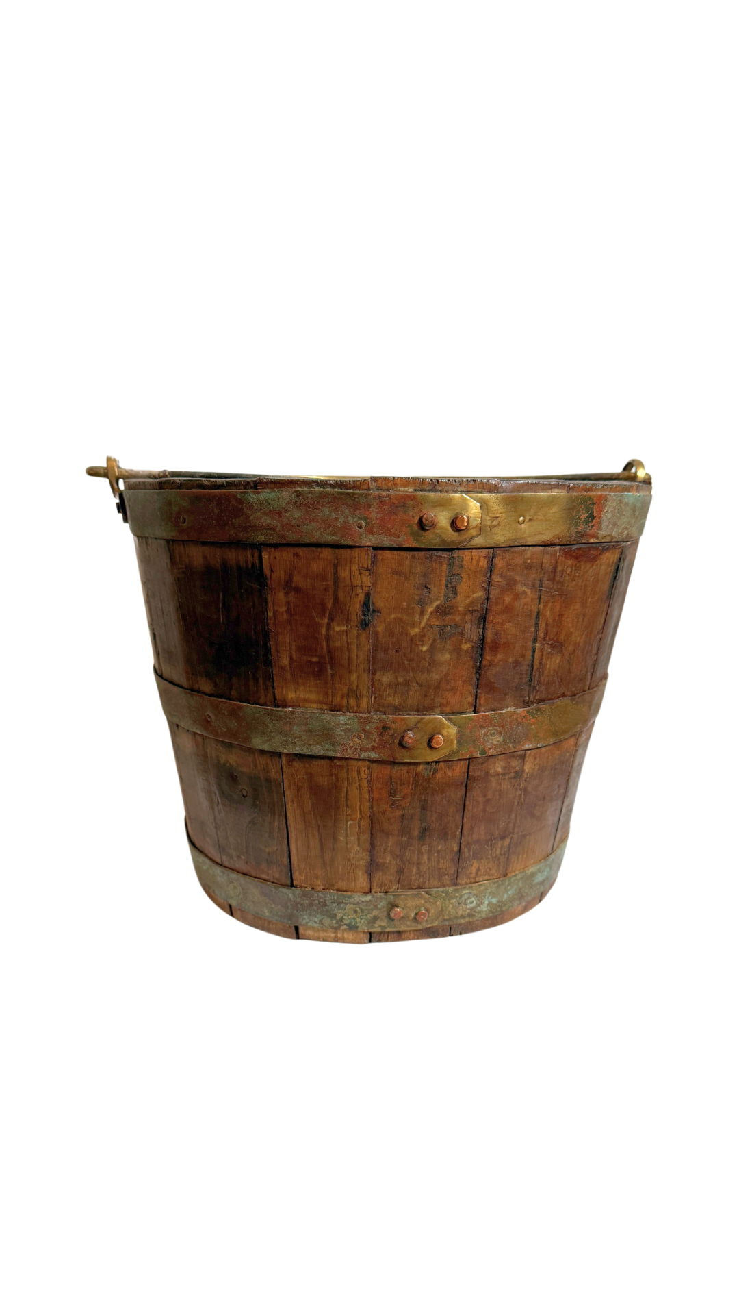 Antique English Wooden Brass Bound Barrel Bucket