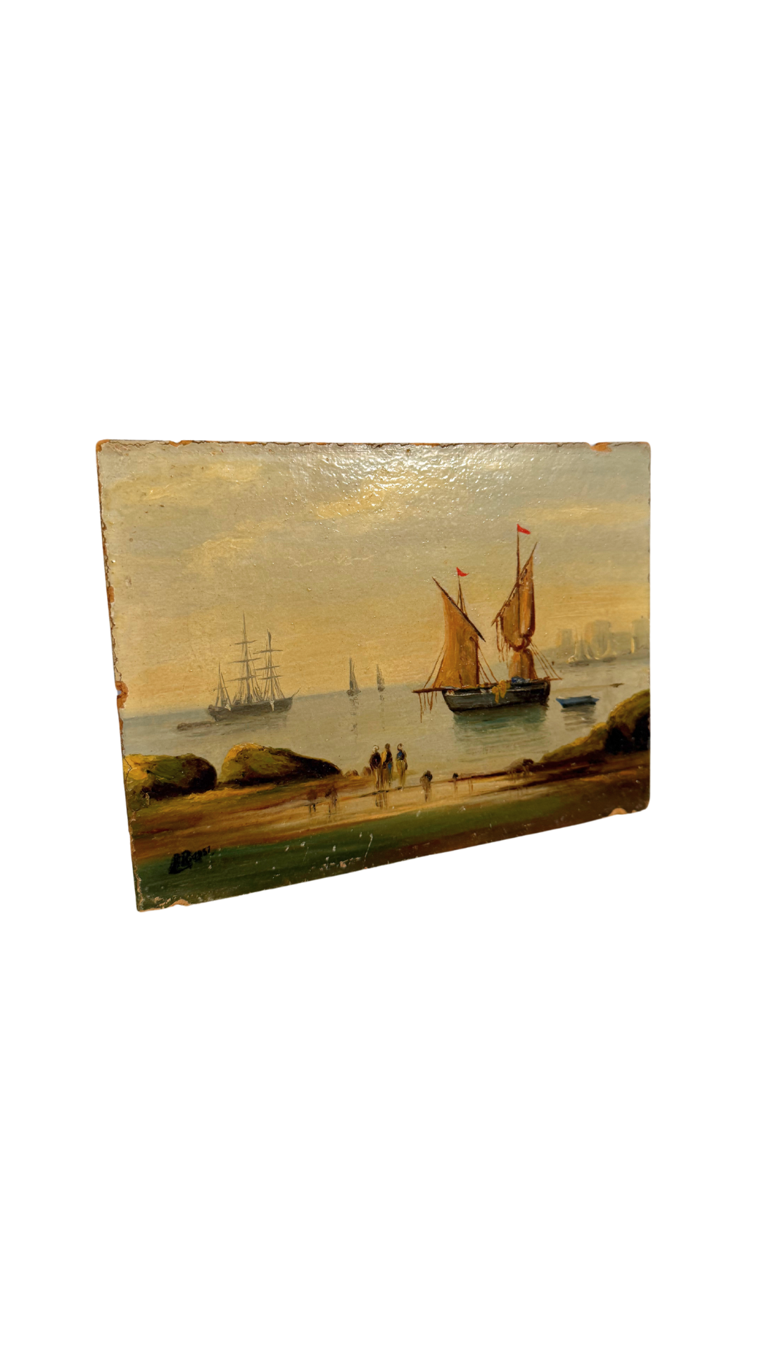 Antique French Sailboat Painting on Board