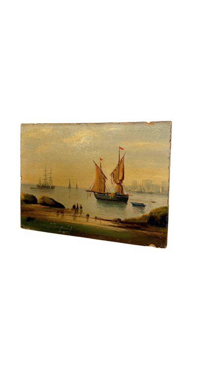 Antique French Sailboat Painting on Board