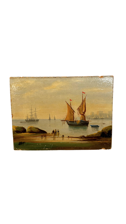 Antique French Sailboat Painting on Board