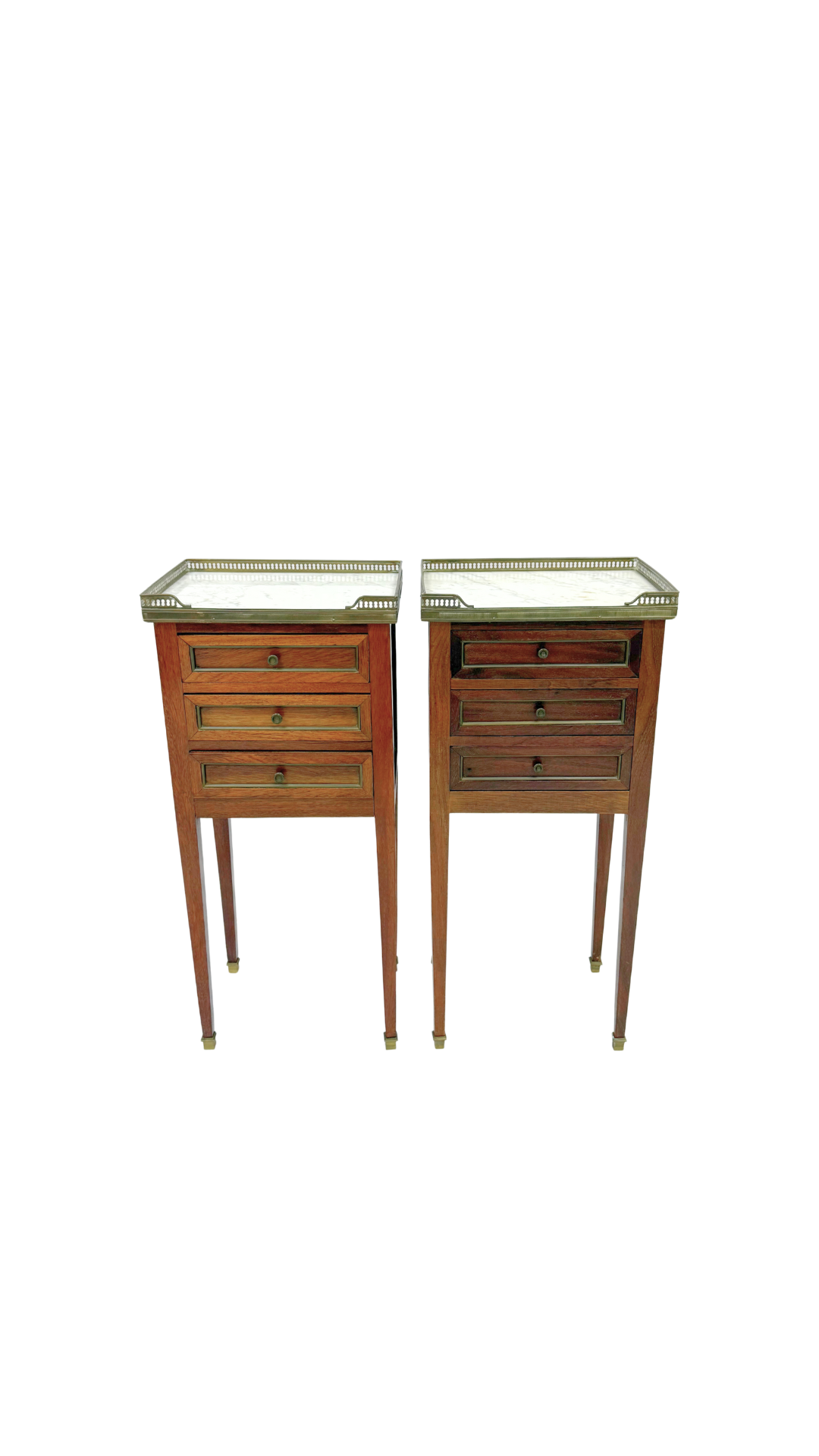 Pair of Louis XVI Style Marble-Top Nightstands