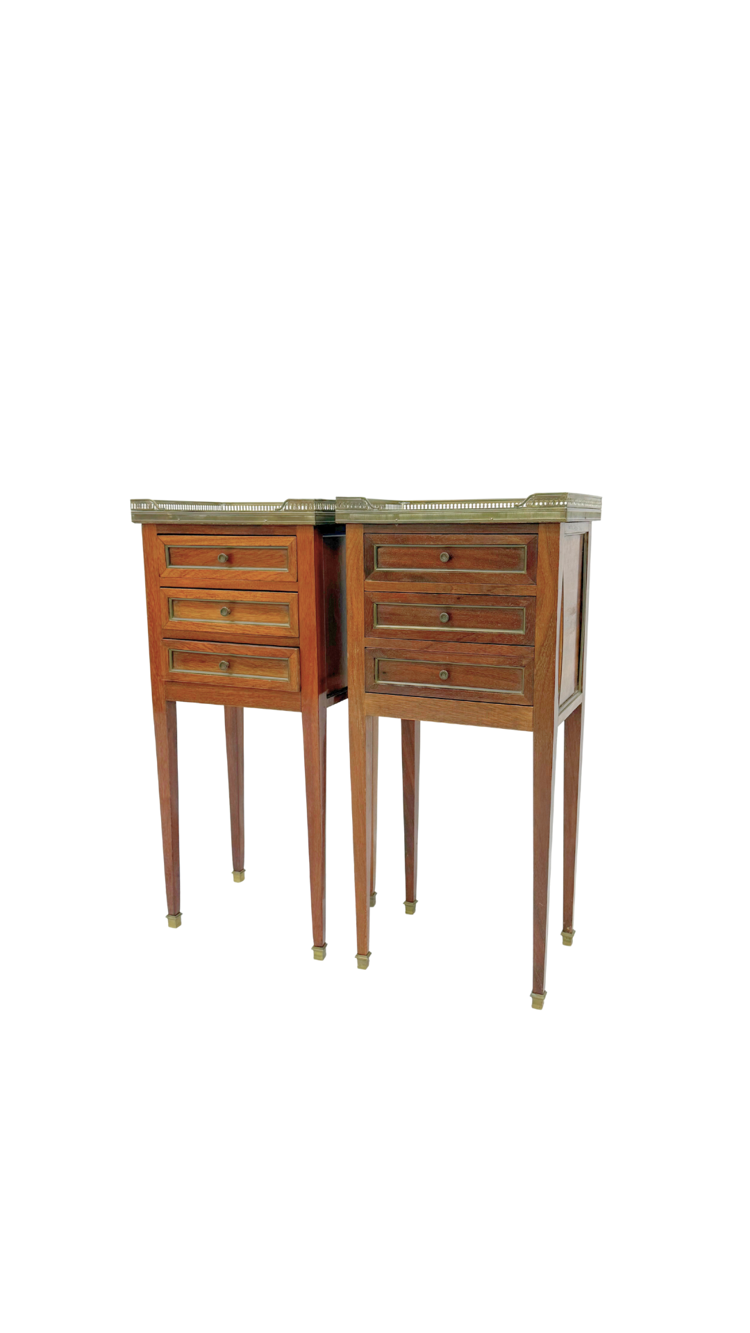 Pair of Louis XVI Style Marble-Top Nightstands