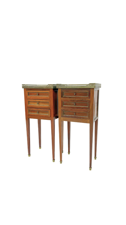 Pair of Louis XVI Style Marble-Top Nightstands