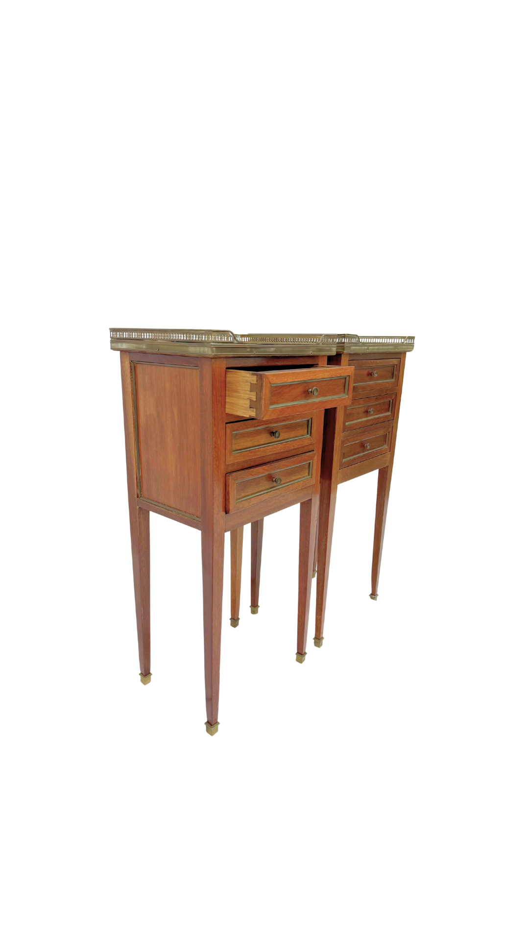 Pair of Louis XVI Style Marble-Top Nightstands
