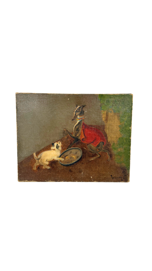 19th C Benry Dog Painting on Canvas