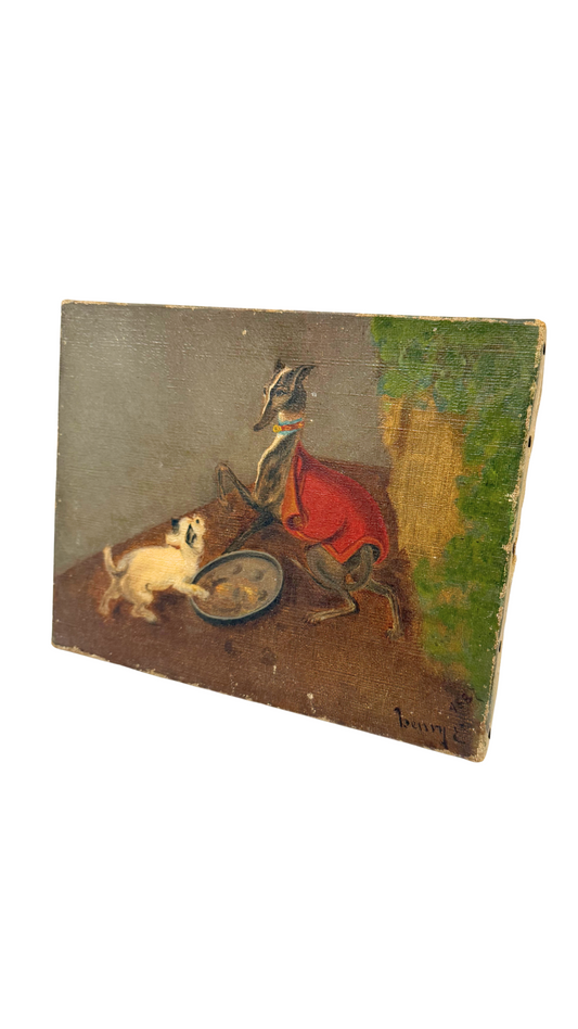 19th C Benry Dog Painting on Canvas