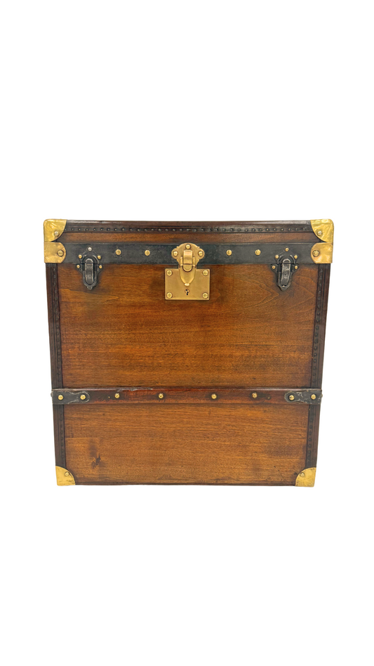 Petite French Wood & Brass Travel Trunk