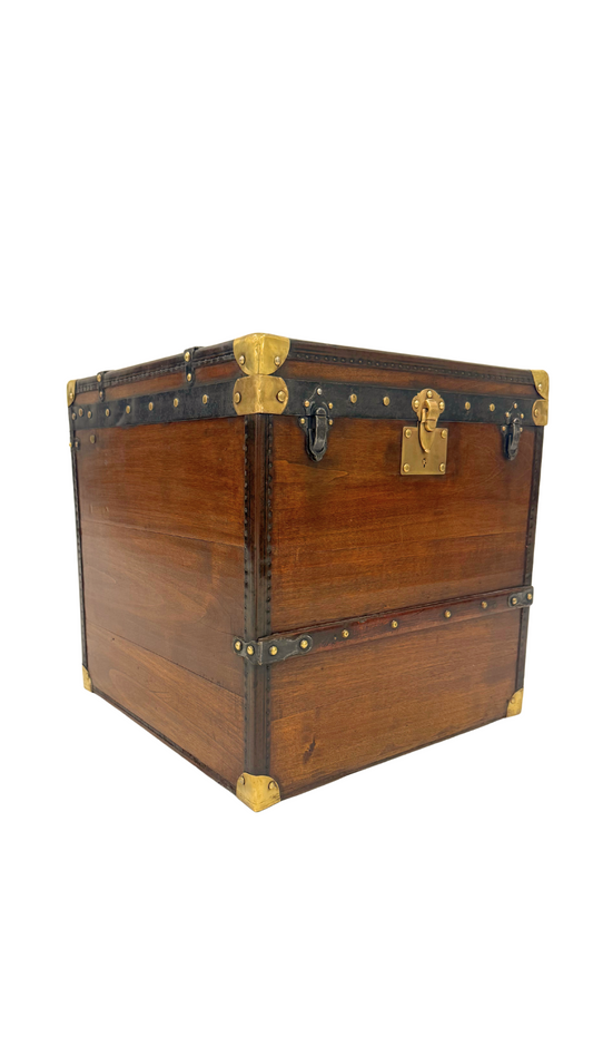 Petite French Wood & Brass Travel Trunk