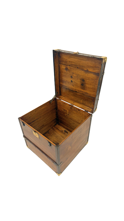 Petite French Wood & Brass Travel Trunk