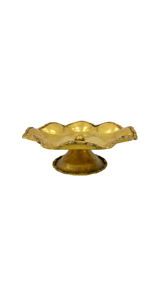 Vintage Gilt Brass Compote with Lobed Dish
