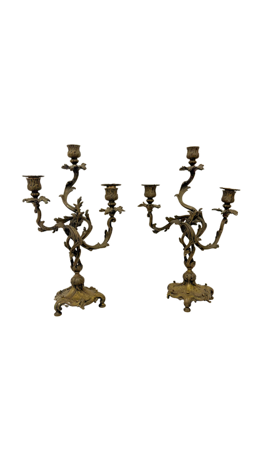 Pair of Rococo-Style Gilt Brass Candelabras
