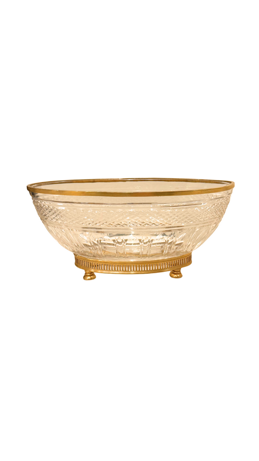 French Oval Cut Crystal & Gilt Bronze Bowl