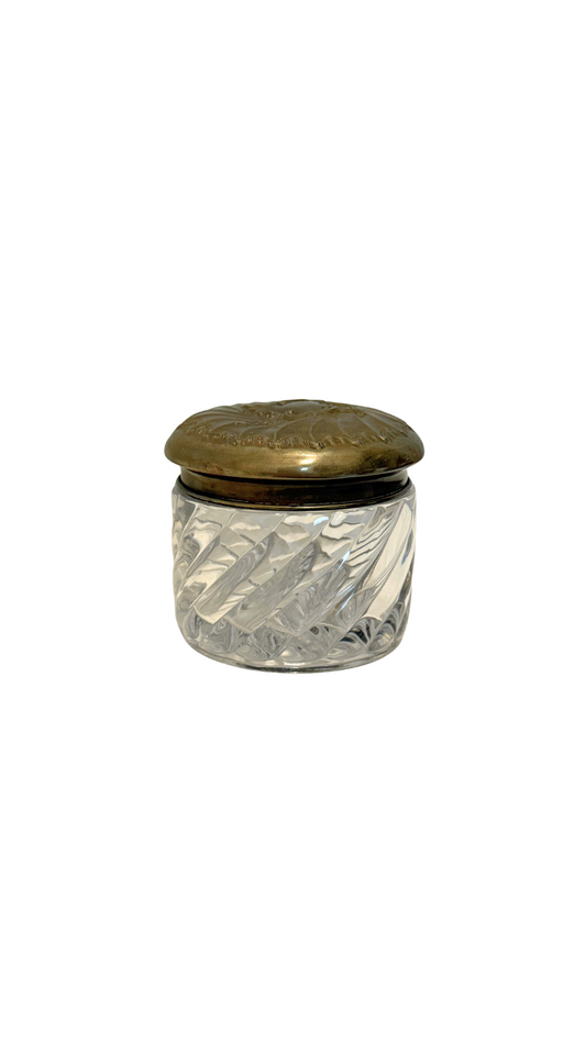 Antique Cut Glass & Brass Lidded Vanity Jar