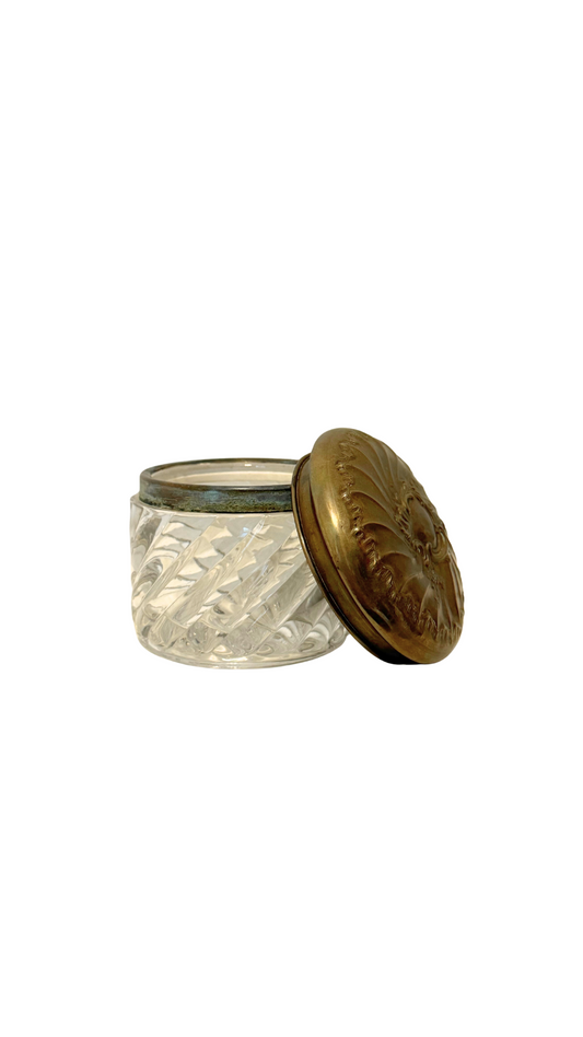 Antique Cut Glass & Brass Lidded Vanity Jar