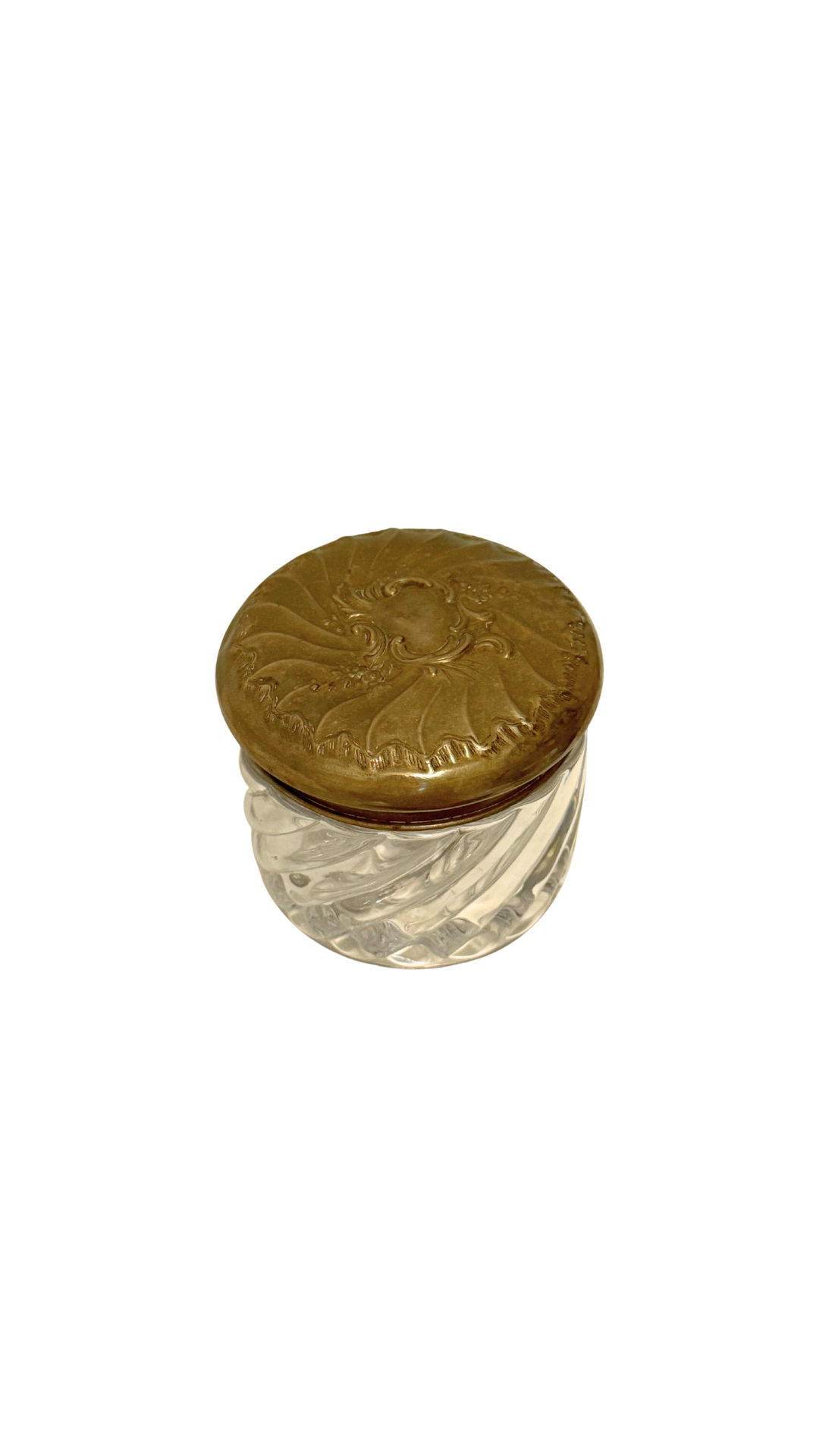 Antique Cut Glass & Brass Lidded Vanity Jar