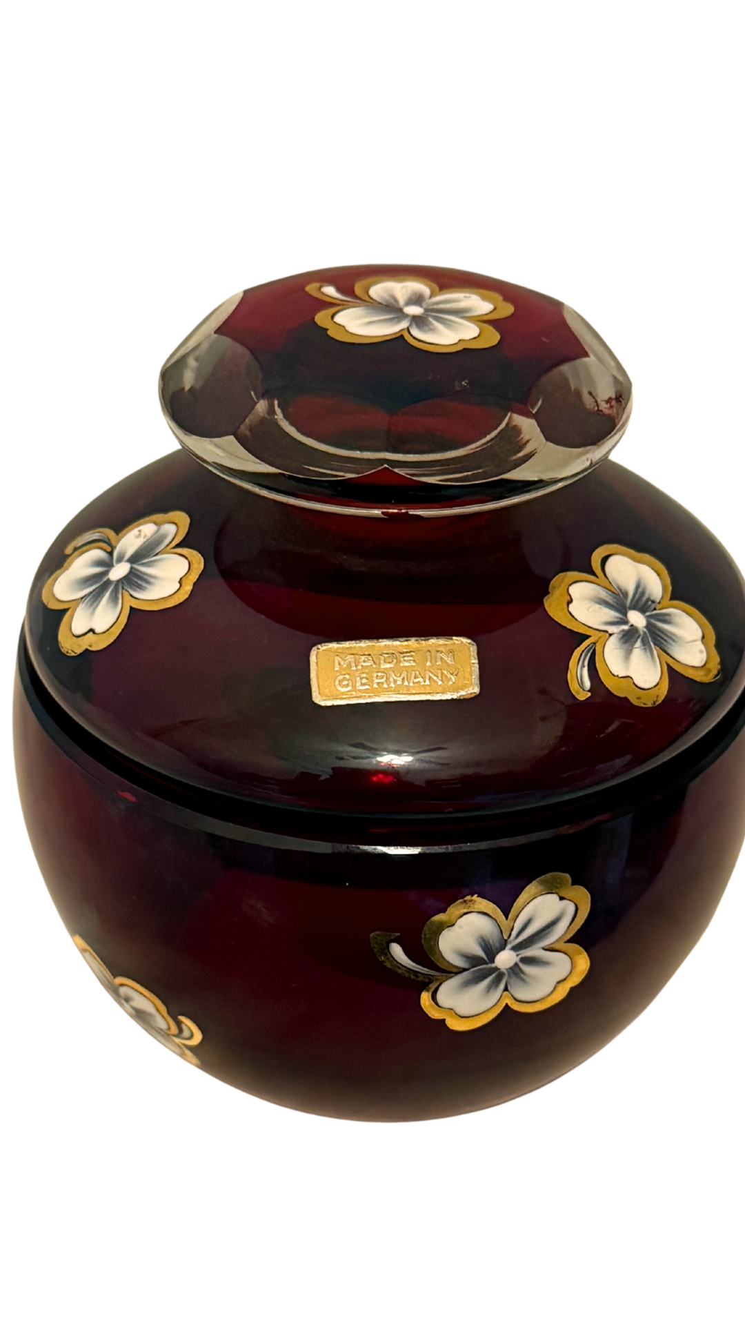 Vintage German Ruby Glass Lidded Jar