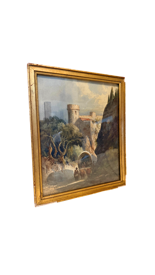 19th-Century Watercolor by Émile Roux – Cornedo, Italy (1852)
