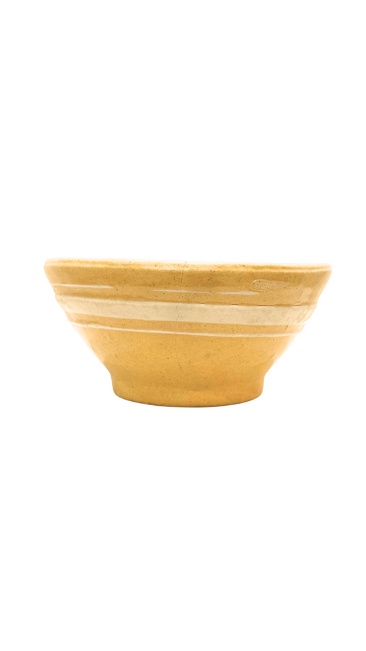 Antique French Yellowware Mixing Bowl with White Slip Banding