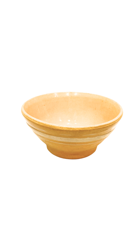 Antique French Yellowware Mixing Bowl with White Slip Banding