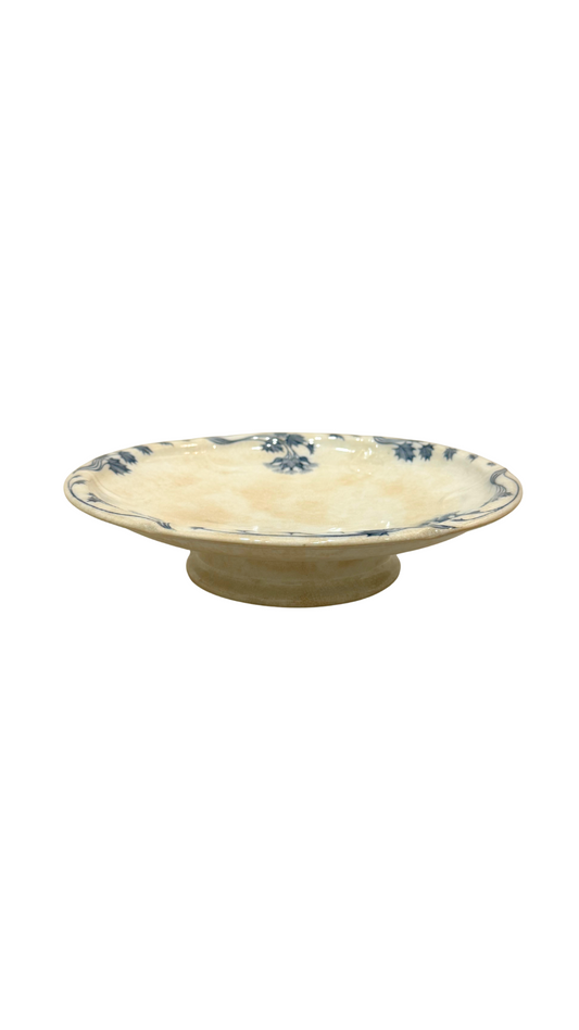 Antique Villeroy & Boch Blue Floral Footed Compote