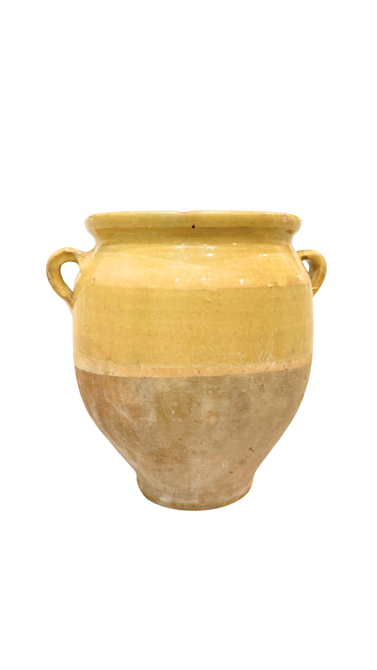19th-Century French Confit Pot with Warm Pale Ochre Glaze