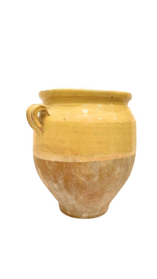 19th-Century French Confit Pot with Warm Pale Ochre Glaze