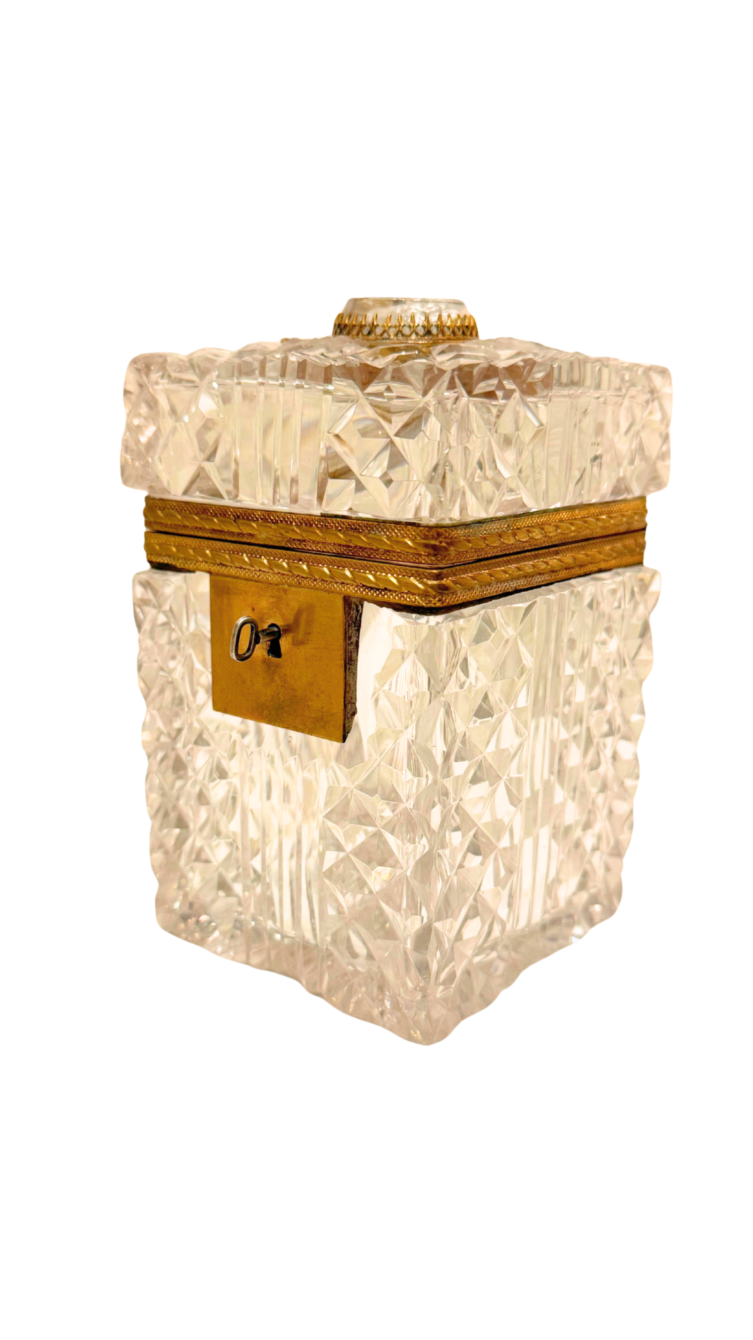 Antique French Diamond-Cut Crystal Casket with Medallion