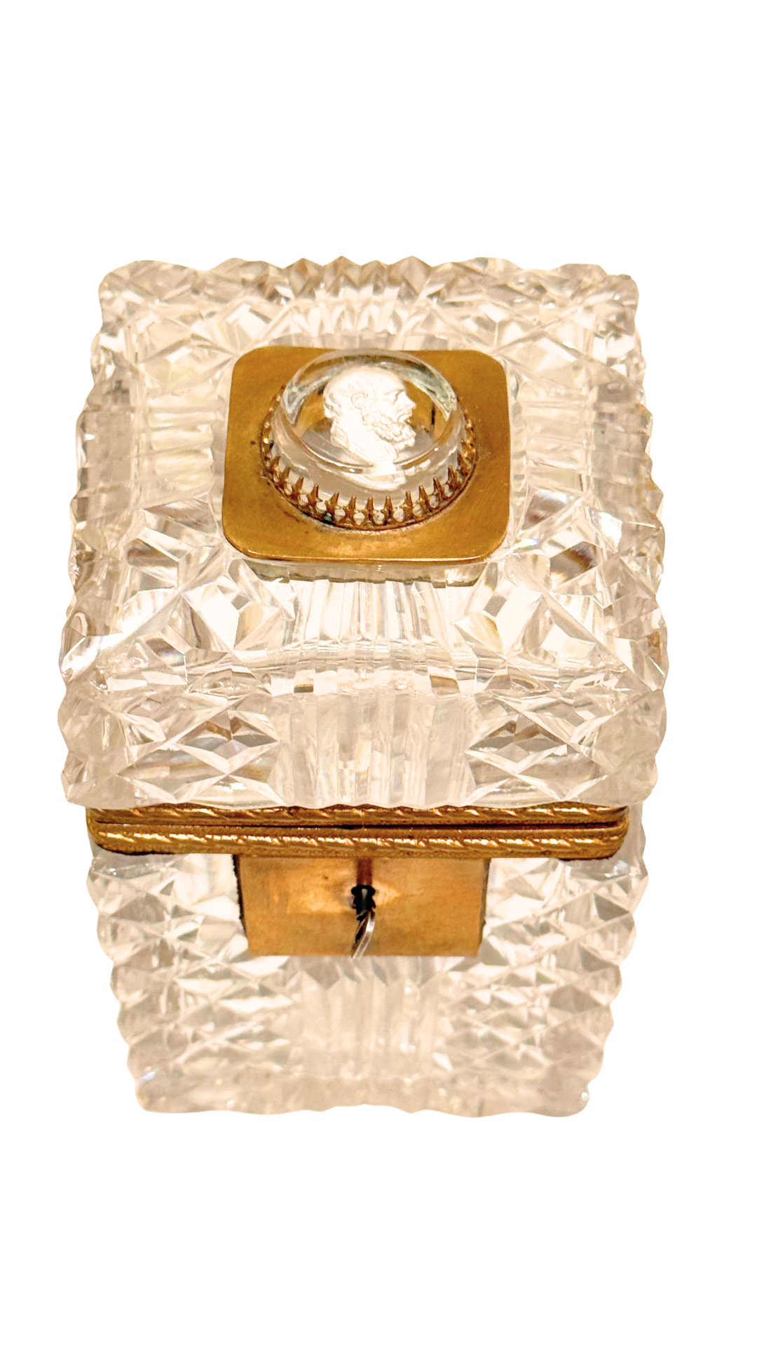 Antique French Diamond-Cut Crystal Casket with Medallion
