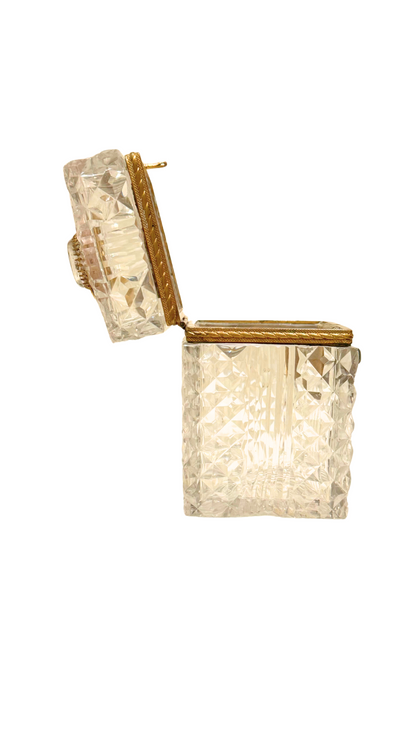 Antique French Diamond-Cut Crystal Casket with Medallion