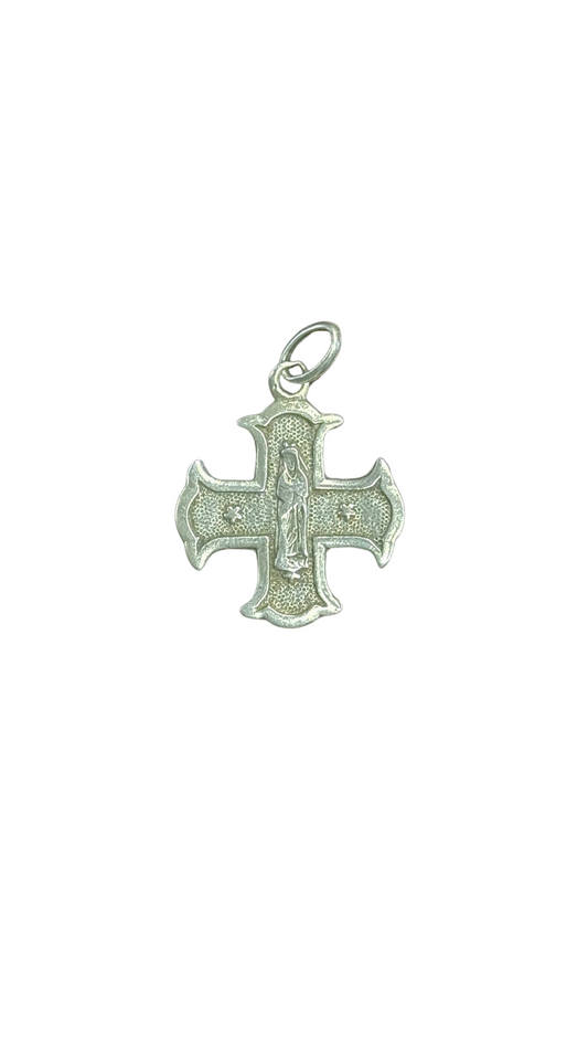 Sterling Silver Cross Medal Our Lady Devotional Pendant