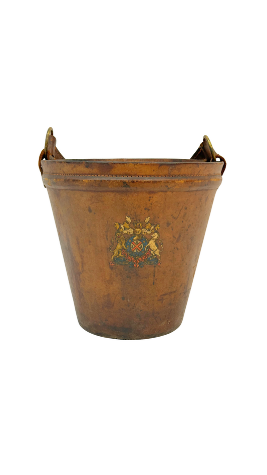 19th-Century English Leather Fire Bucket with Armorial Crest