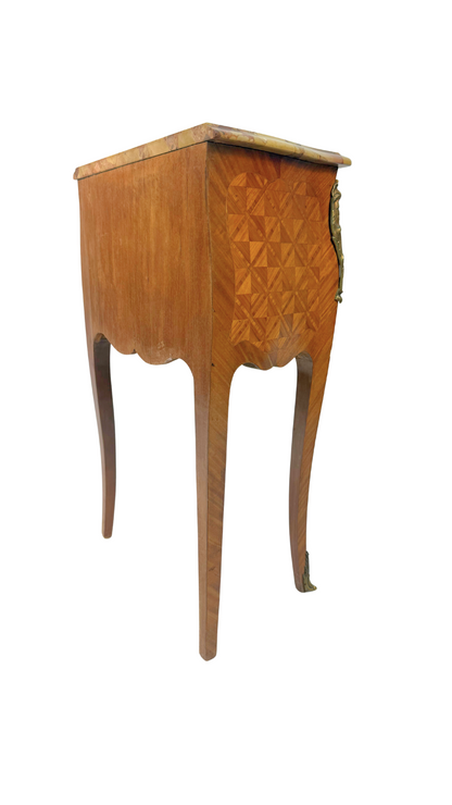 French Louis XV Style Parquetry Side Table with Breccia Marble Top