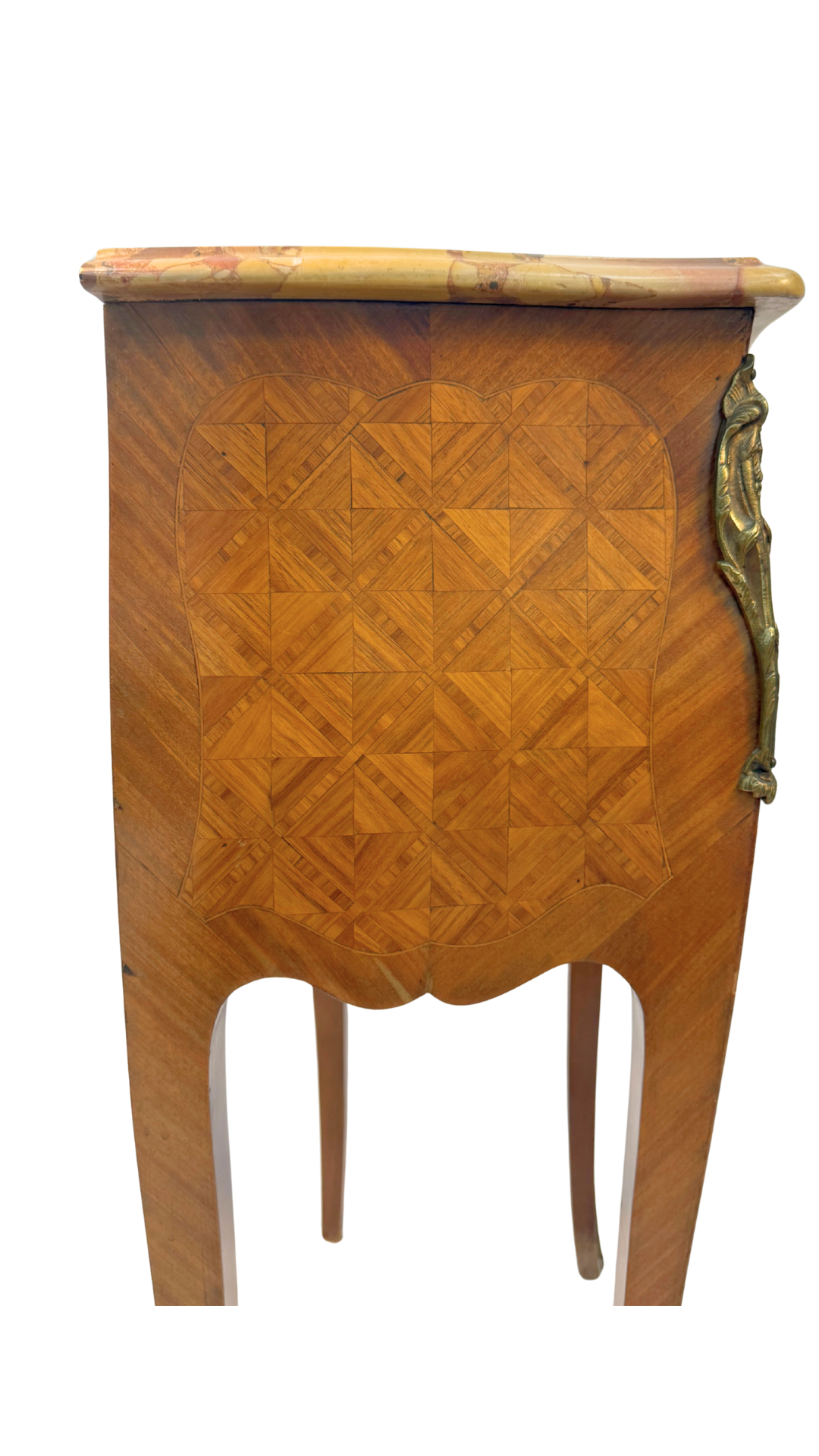 French Louis XV Style Parquetry Side Table with Breccia Marble Top