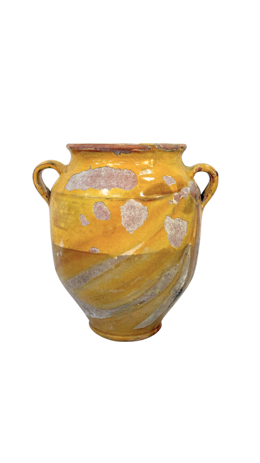 Large French Patina Yellow Confit Jar