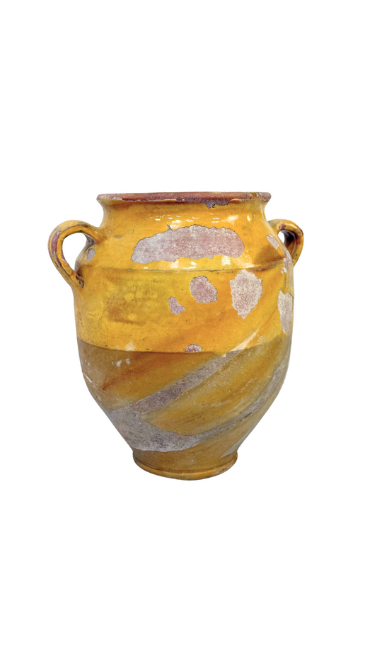Large French Patina Yellow Confit Jar