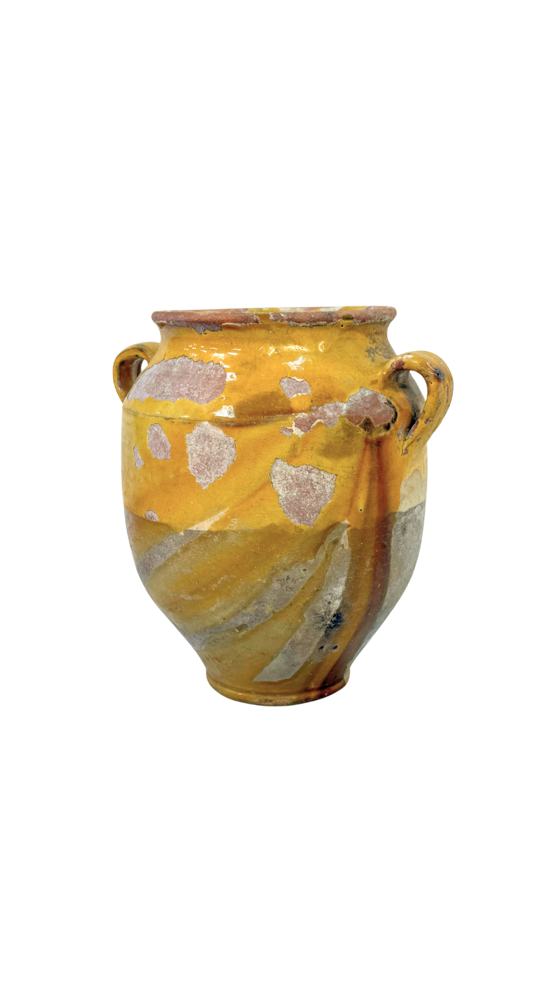 Large French Patina Yellow Confit Jar
