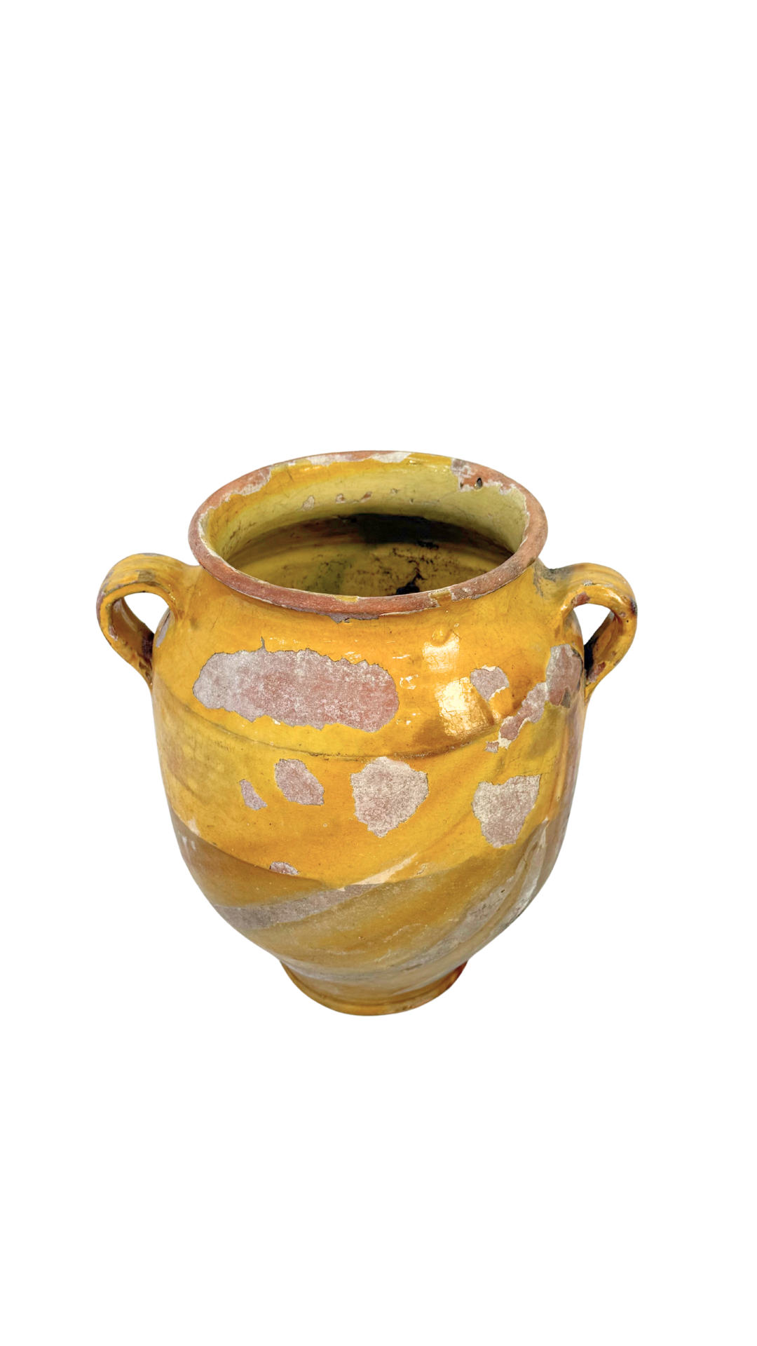 Large French Patina Yellow Confit Jar
