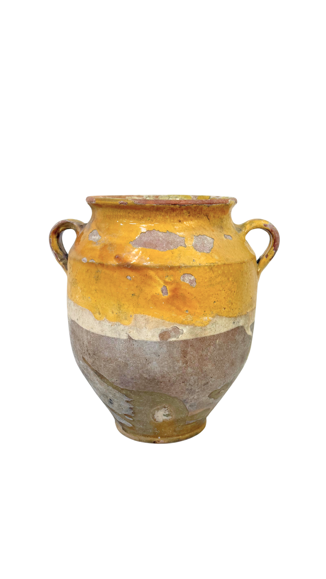 Large French Patina Yellow Confit Jar
