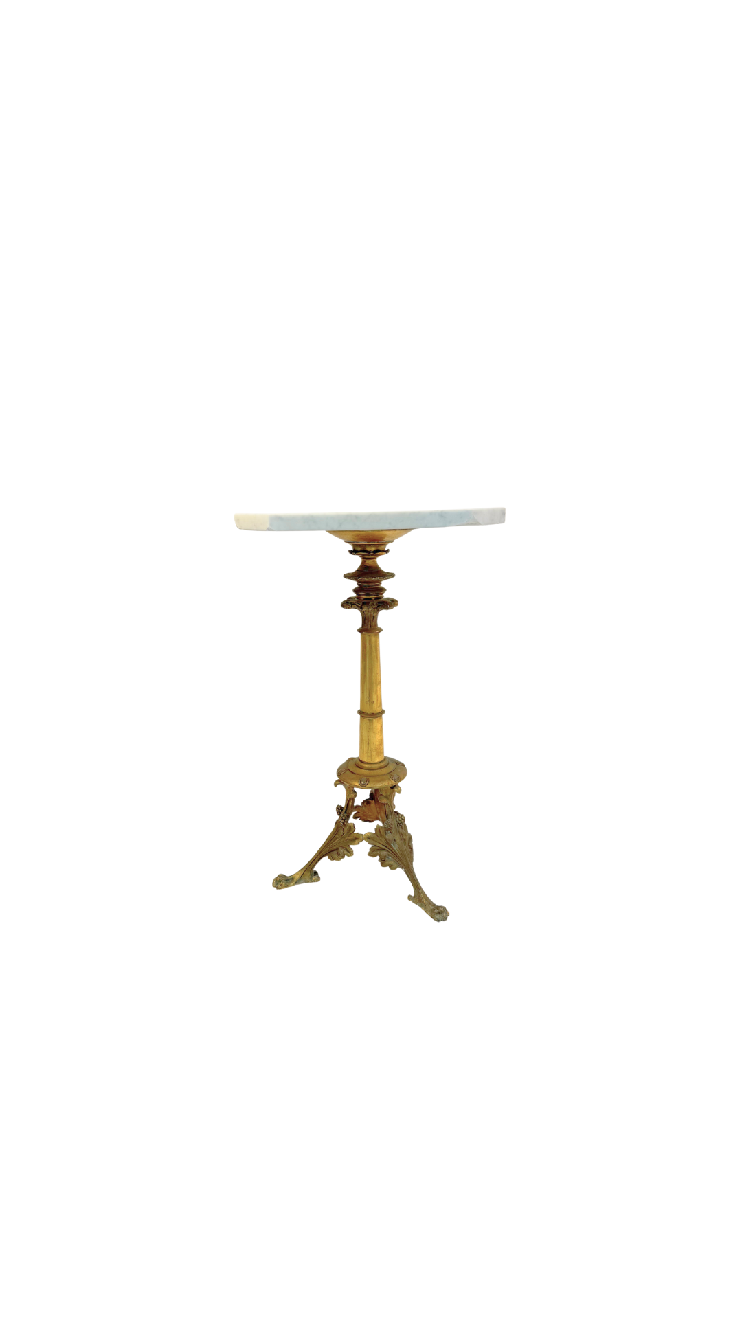 Pair of French Bistro Marble-Top Gueridons with Gilt Bases