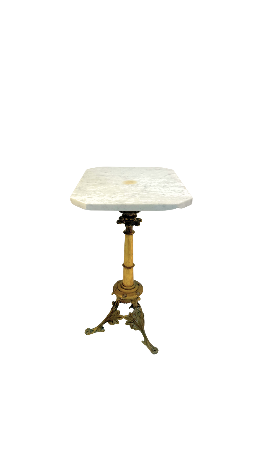 Pair of French Bistro Marble-Top Gueridons with Gilt Bases