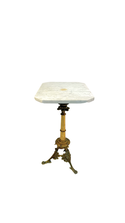 Pair of French Bistro Marble-Top Gueridons with Gilt Bases