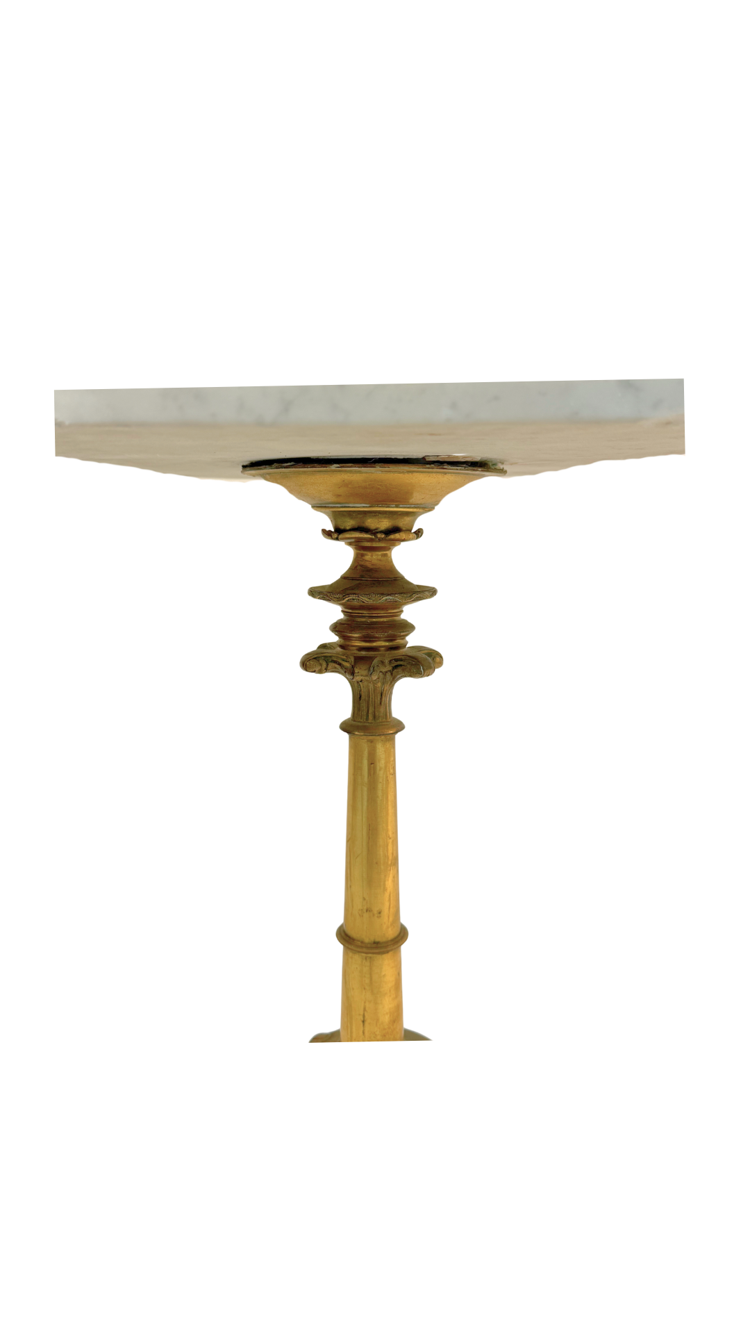 Pair of French Bistro Marble-Top Gueridons with Gilt Bases