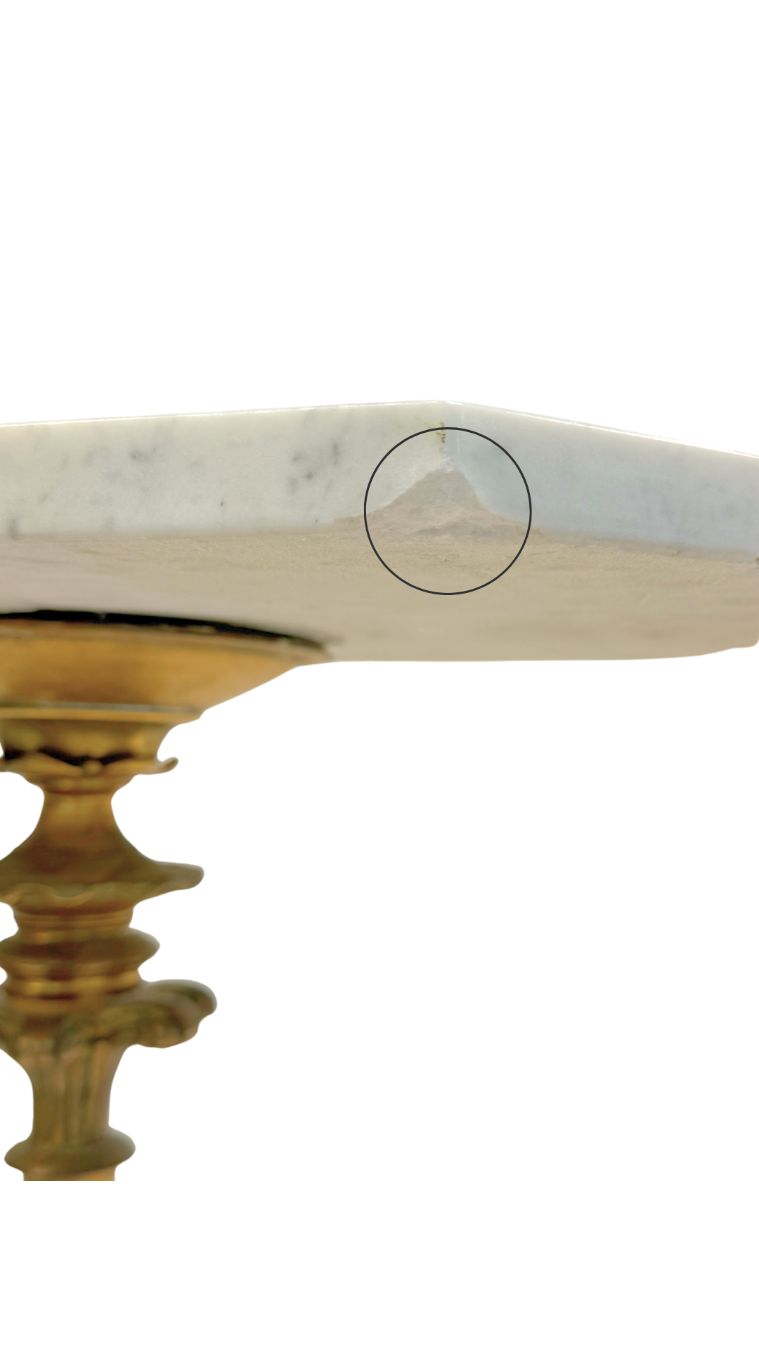 Pair of French Bistro Marble-Top Gueridons with Gilt Bases