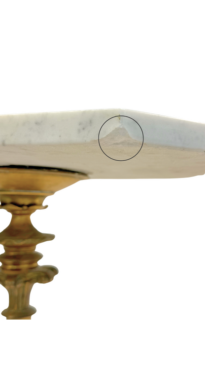 Pair of French Bistro Marble-Top Gueridons with Gilt Bases