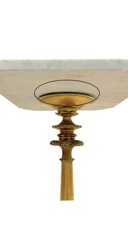 Pair of French Bistro Marble-Top Gueridons with Gilt Bases