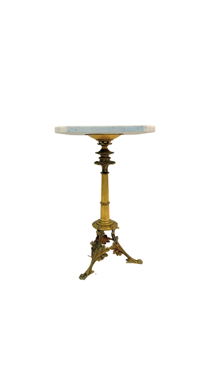 Pair of French Bistro Marble-Top Gueridons with Gilt Bases